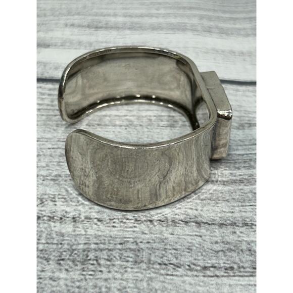 925 Sterling Silver Taxco Wide Cuff Bracelet Turquoise Rectangular Stone Vintage - Picture 4 of 9